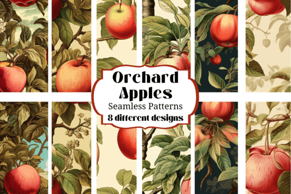 Apple Orchard Farm Seamless Backgrounds for Creative Projects