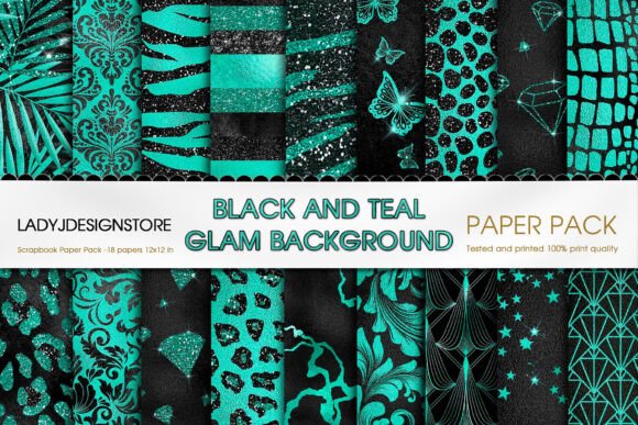 Black and Teal Glam Digital Paper: Elevating Your Creative Projects with High-Quality Textures