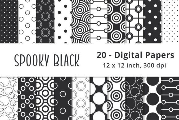 Black Polka Dot Backgrounds and Digital Scrapbook Paper for Spooky Season