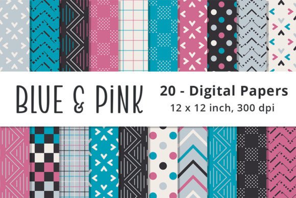 Blue and Pink Digital Paper Background