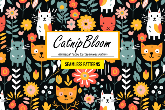 CatnipBloom Whimsical Tabby Cat Pattern: A Playful Design for Creative Projects