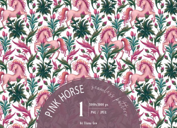 Cute Floral Pink Horse Seamless Pattern
