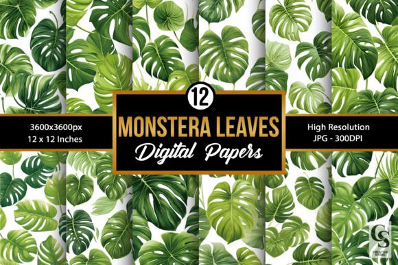 Green Monstera Leaves Digital Papers: A Versatile Resource for Creative Projects