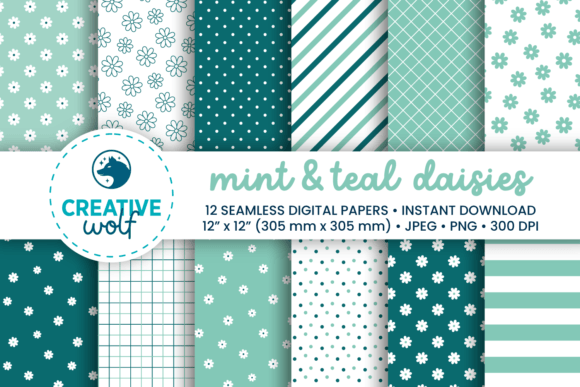 Mint and Teal Daisies Digital Paper Pack: A Versatile Resource for Creative Projects