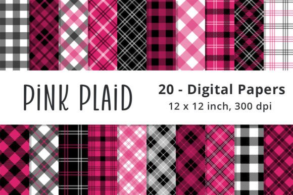 Pink and Black Plaid Digital Paper