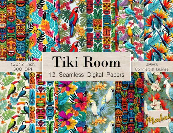 Retro Tiki Room Digital Papers