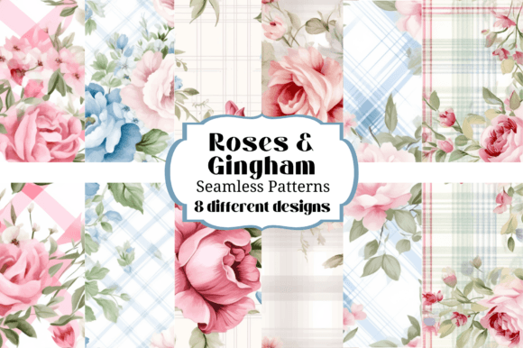 Roses Gingham Seamless Backgrounds for Creative Projects