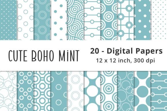 Seamless Boho Mint Green Digital Papers